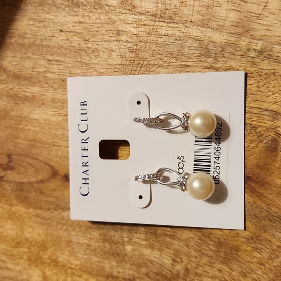NWT Charter Club Pearl Drop, Pearl Tower Earrings, Silver Toned from Macy's! - Picture 1 of 3